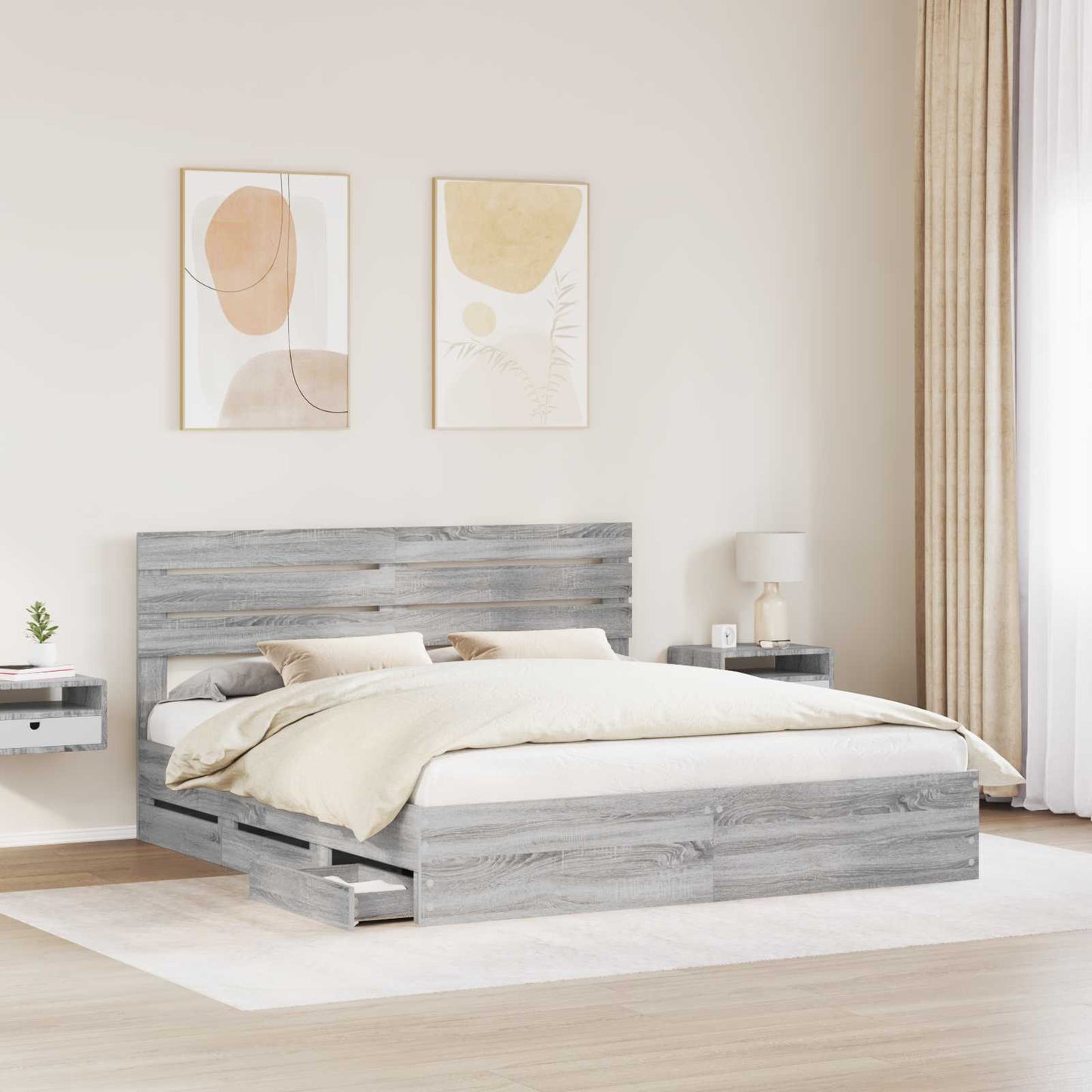 Bed Frame with Drawer Grey Sonoma 200 x 200 cm Engineer Wood