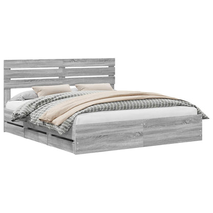 Bed Frame with Drawer Grey Sonoma 200 x 200 cm Engineer Wood