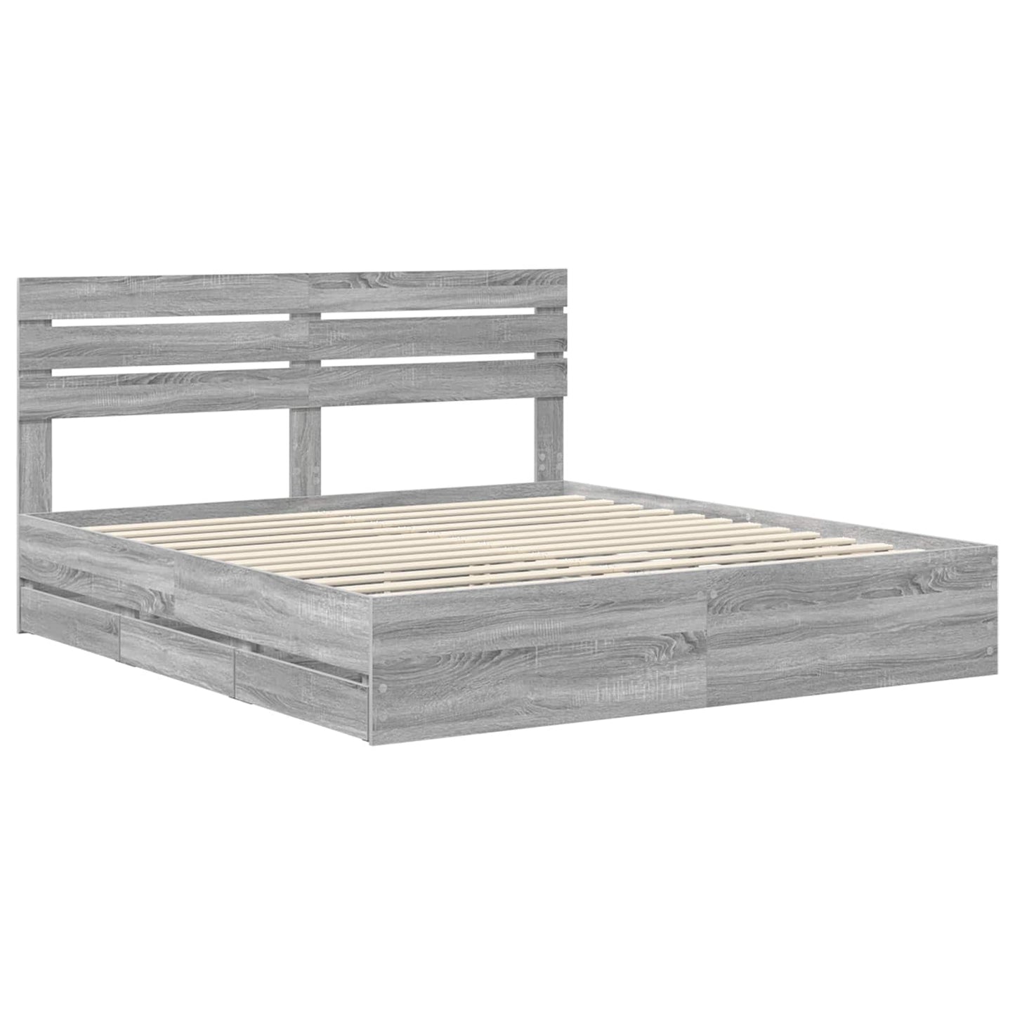 Bed Frame with Drawer Grey Sonoma 200 x 200 cm Engineer Wood