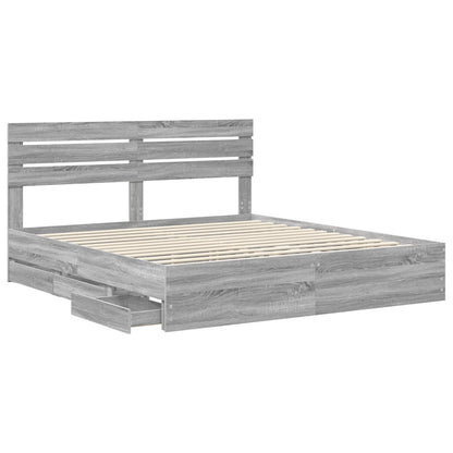 Bed Frame with Drawer Grey Sonoma 200 x 200 cm Engineer Wood