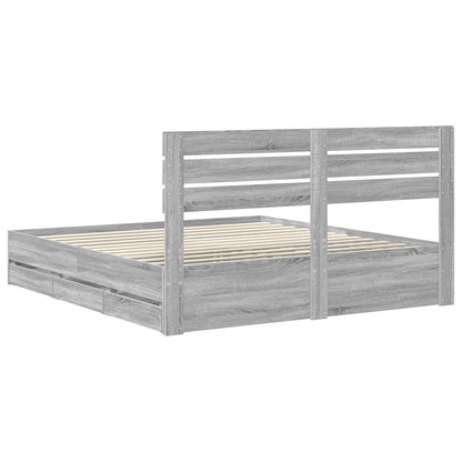 Bed Frame with Drawer Grey Sonoma 200 x 200 cm Engineer Wood