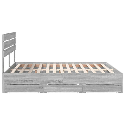 Bed Frame with Drawer Grey Sonoma 200 x 200 cm Engineer Wood