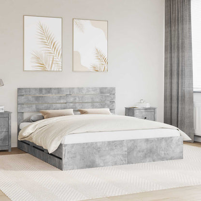 Bed Frame with Drawer Concrete Grey 180 x 200 cm Engineer Wood