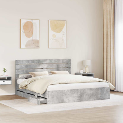 Bed Frame with Drawer Concrete Grey 180 x 200 cm Engineer Wood