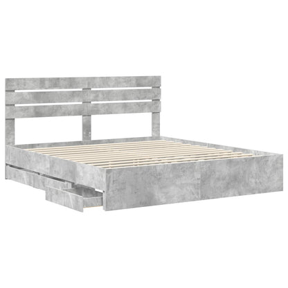 Bed Frame with Drawer Concrete Grey 180 x 200 cm Engineer Wood