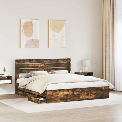 Bed Frame with Drawer Smoked Oak 180 x 200 cm Engineer Wood