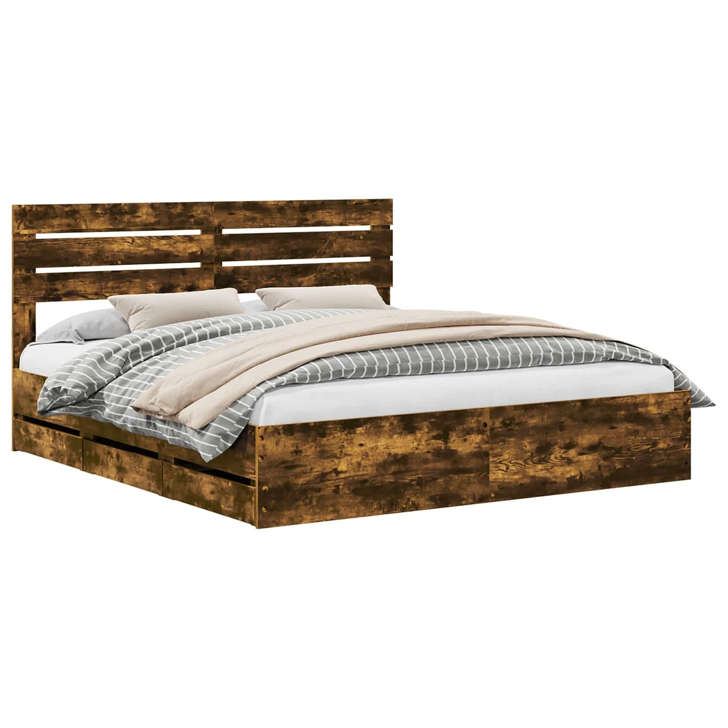 Bed Frame with Drawer Smoked Oak 180 x 200 cm Engineer Wood
