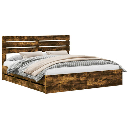 Bed Frame with Drawer Smoked Oak 180 x 200 cm Engineer Wood