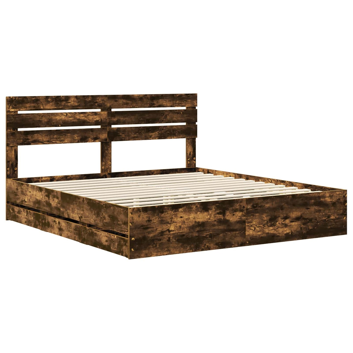Bed Frame with Drawer Smoked Oak 180 x 200 cm Engineer Wood