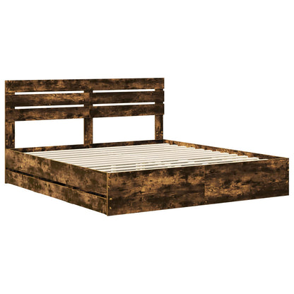 Bed Frame with Drawer Smoked Oak 180 x 200 cm Engineer Wood