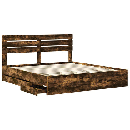 Bed Frame with Drawer Smoked Oak 180 x 200 cm Engineer Wood