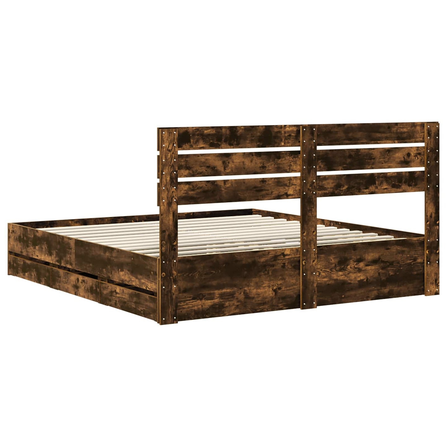 Bed Frame with Drawer Smoked Oak 180 x 200 cm Engineer Wood