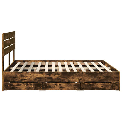 Bed Frame with Drawer Smoked Oak 180 x 200 cm Engineer Wood