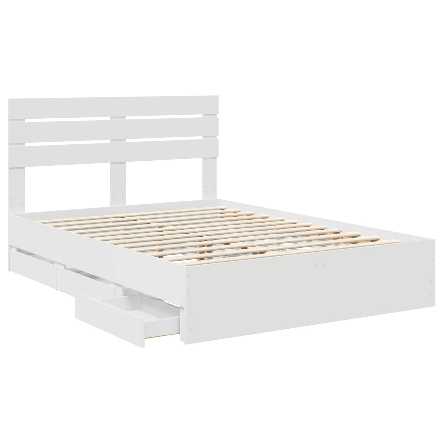 Bed Frame with Drawer White 160 x 200 cm Engineer Wood