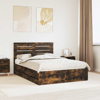 Bed Frame with Drawer Smoked Oak 140 x 200 cm Engineer Wood