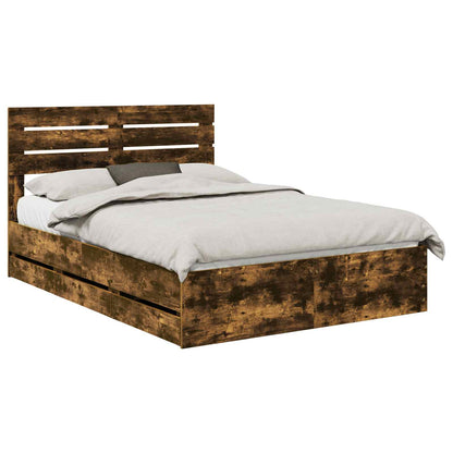 Bed Frame with Drawer Smoked Oak 140 x 200 cm Engineer Wood