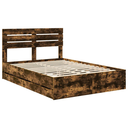 Bed Frame with Drawer Smoked Oak 140 x 200 cm Engineer Wood