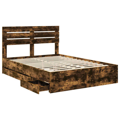 Bed Frame with Drawer Smoked Oak 140 x 200 cm Engineer Wood