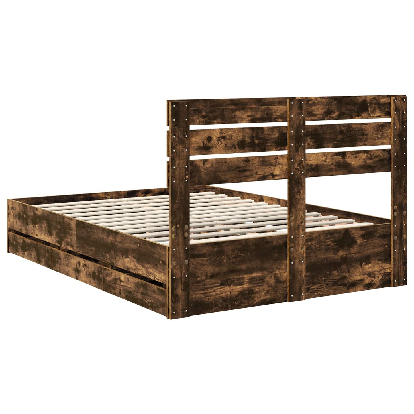 Bed Frame with Drawer Smoked Oak 140 x 200 cm Engineer Wood