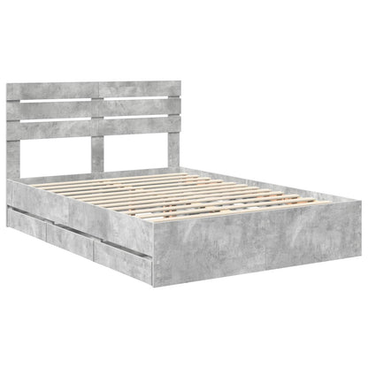 Bed Frame with Drawer Concrete Grey 140 x 190 cm Engineer Wood