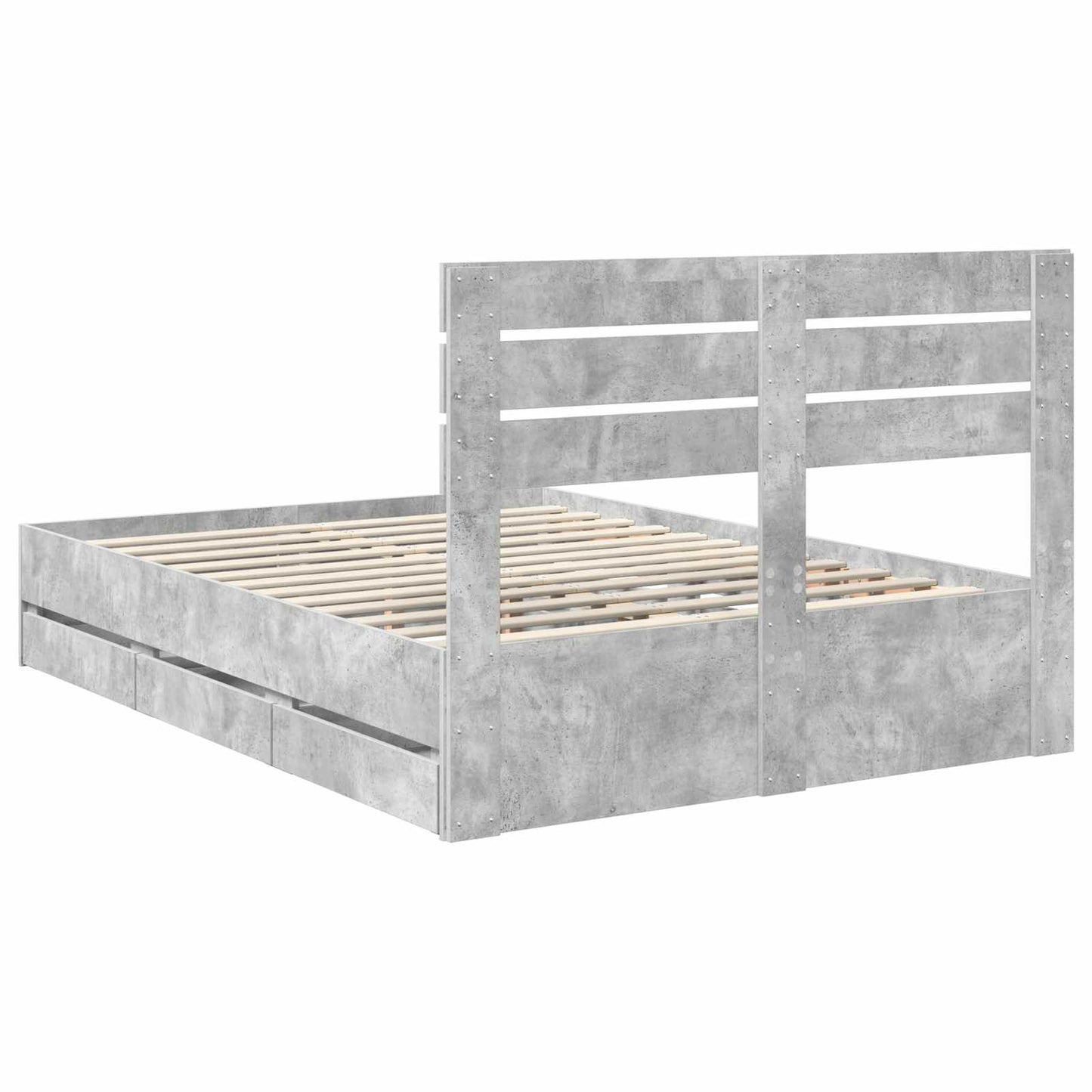 Bed Frame with Drawer Concrete Grey 140 x 190 cm Engineer Wood