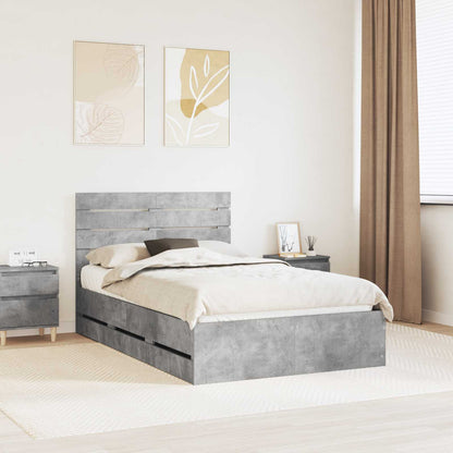Bed Frame with Drawer Concrete Grey 135 x 190 cm Engineer Wood