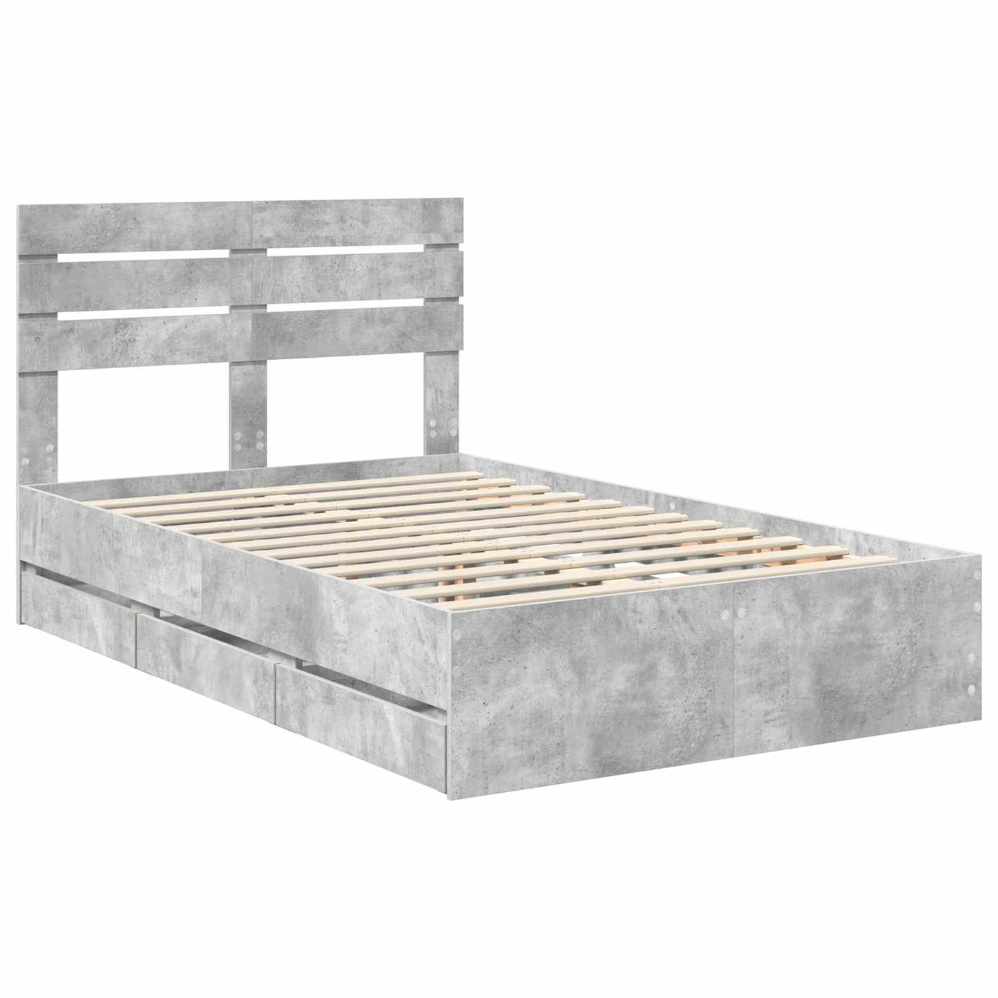 Bed Frame with Drawer Concrete Grey 135 x 190 cm Engineer Wood