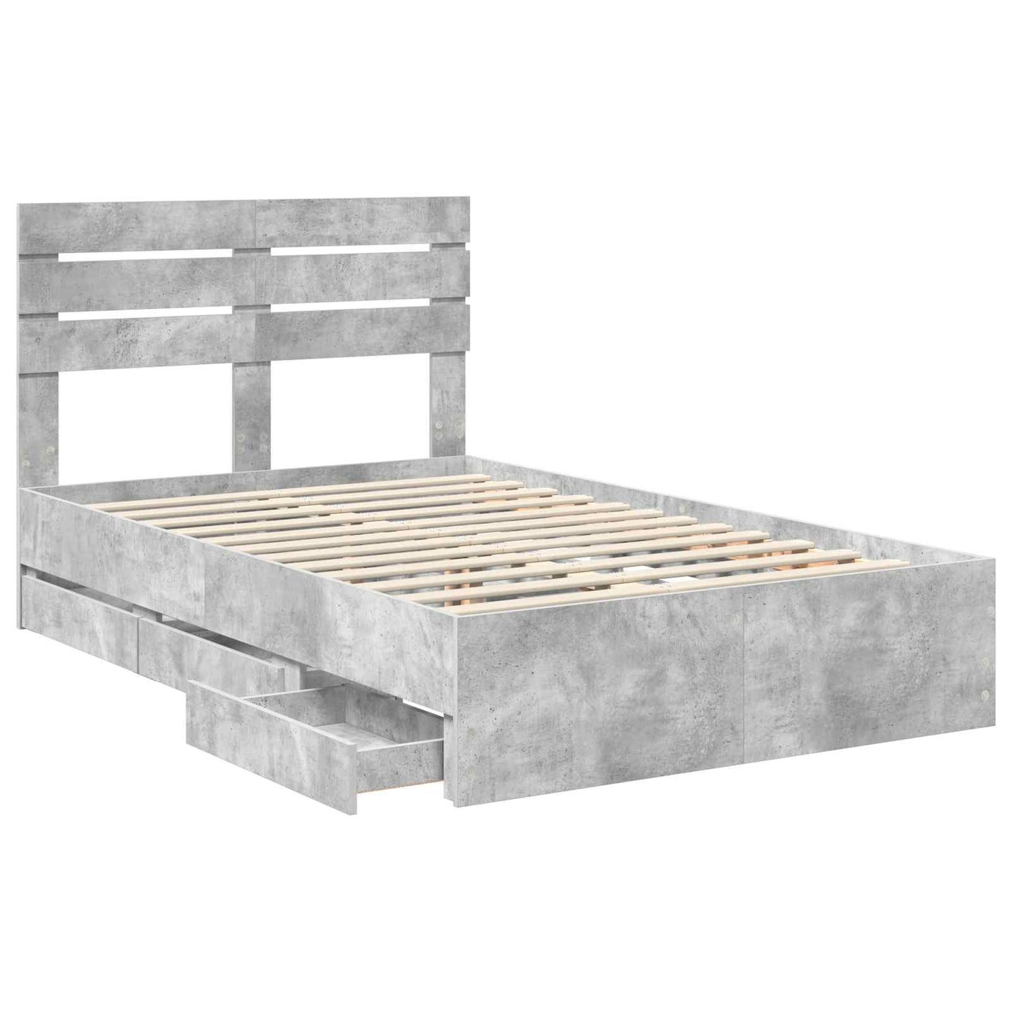 Bed Frame with Drawer Concrete Grey 135 x 190 cm Engineer Wood