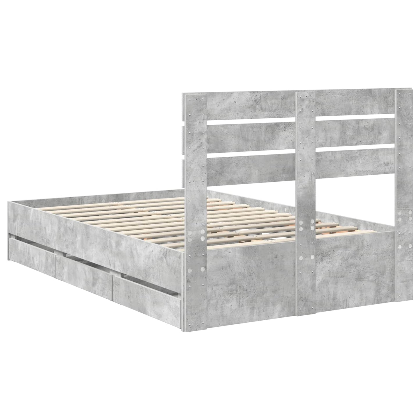 Bed Frame with Drawer Concrete Grey 135 x 190 cm Engineer Wood
