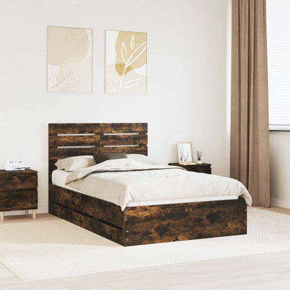 Bed Frame with Drawer Smoked Oak 135 x 190 cm Engineer Wood