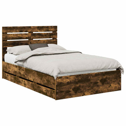 Bed Frame with Drawer Smoked Oak 135 x 190 cm Engineer Wood