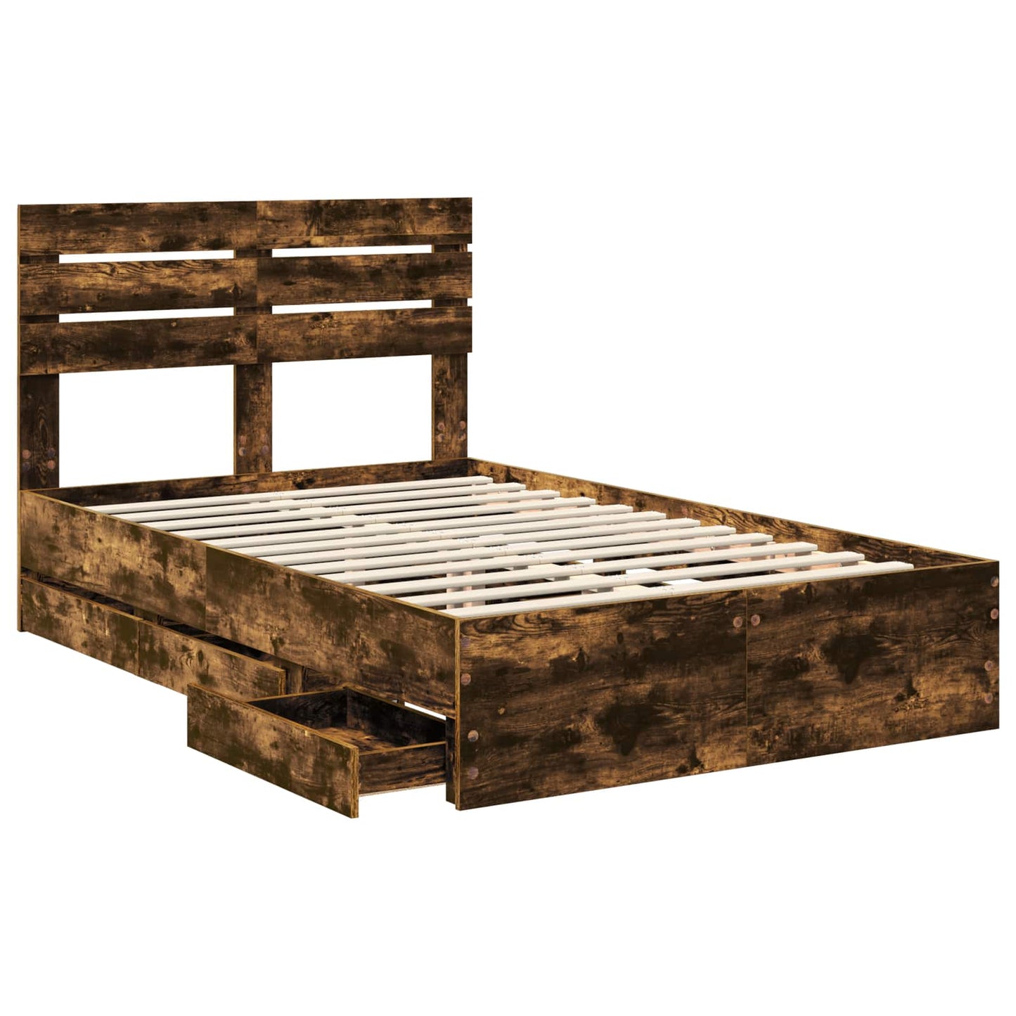 Bed Frame with Drawer Smoked Oak 120 x 200 cm Engineer Wood