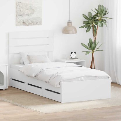 Bed Frame with Drawer White 100 x 200 cm Engineer Wood