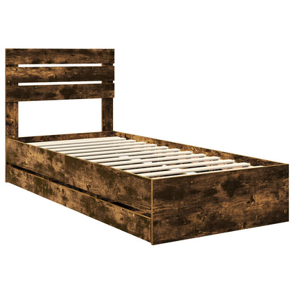 Bed Frame with Drawer Smoked Oak 100 x 200 cm Engineer Wood