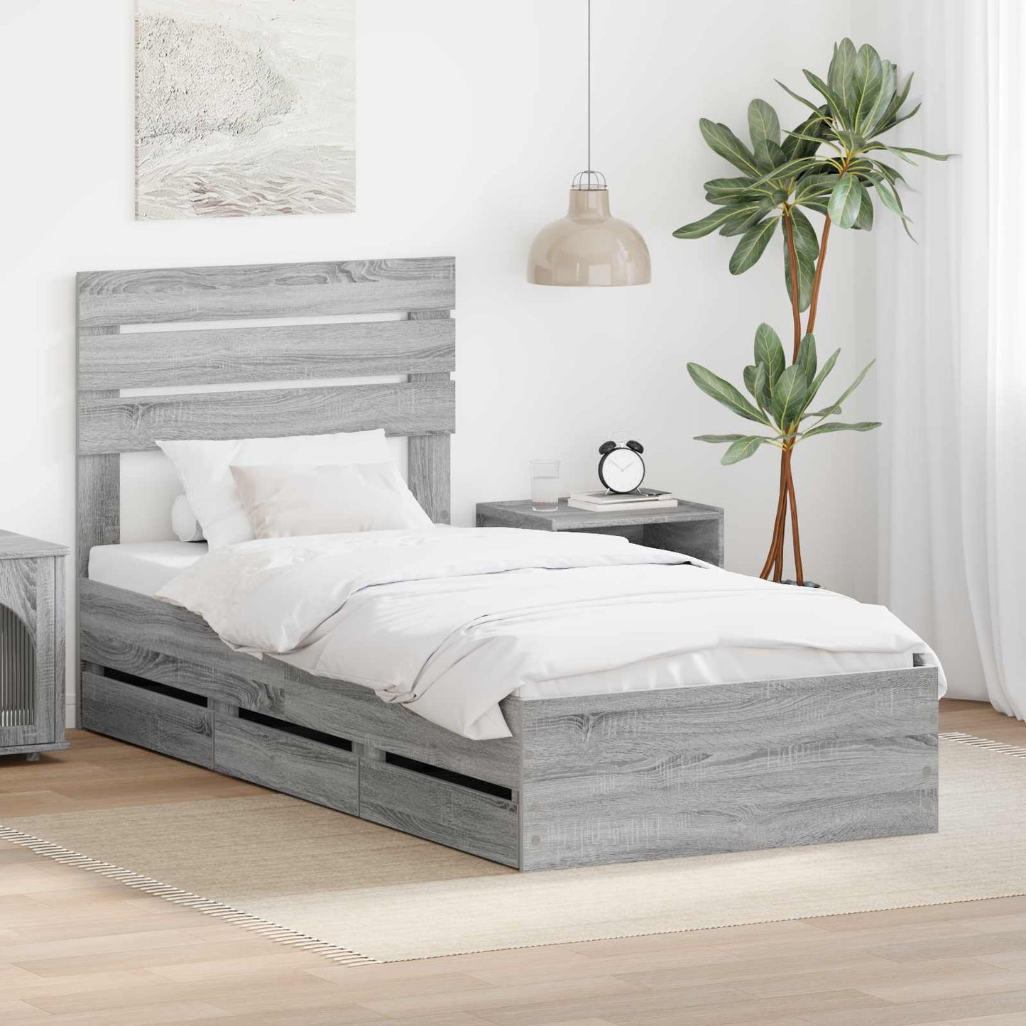 Bed Frame with Drawer Grey Sonoma 100 x 200 cm Engineer Wood