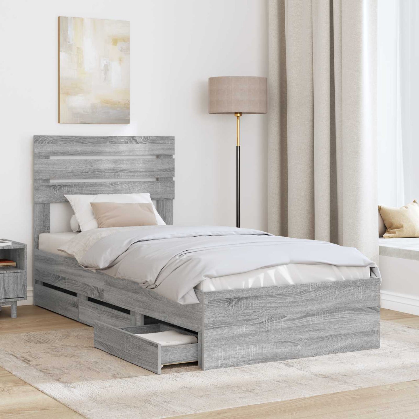 Bed Frame with Drawer Grey Sonoma 100 x 200 cm Engineer Wood
