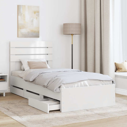 Bed Frame with Drawer White 90 x 200 cm Engineer Wood