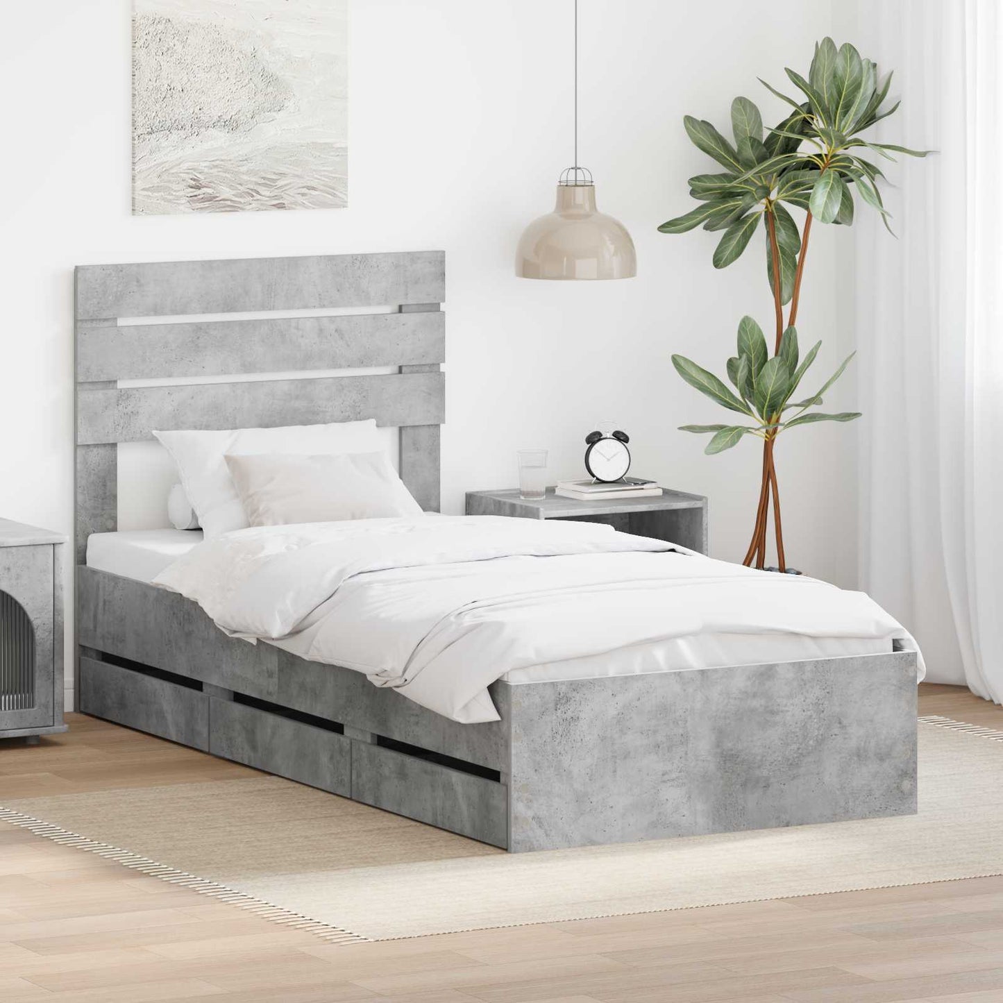 Bed Frame with Drawer Concrete Grey 90 x 190 cm Engineer Wood