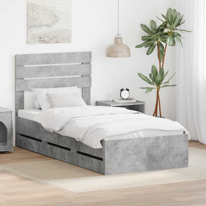 Bed Frame with Drawer Concrete Grey 90 x 190 cm Engineer Wood