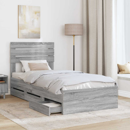 Bed Frame with Drawer Grey Sonoma 90 x 190 cm Engineer Wood