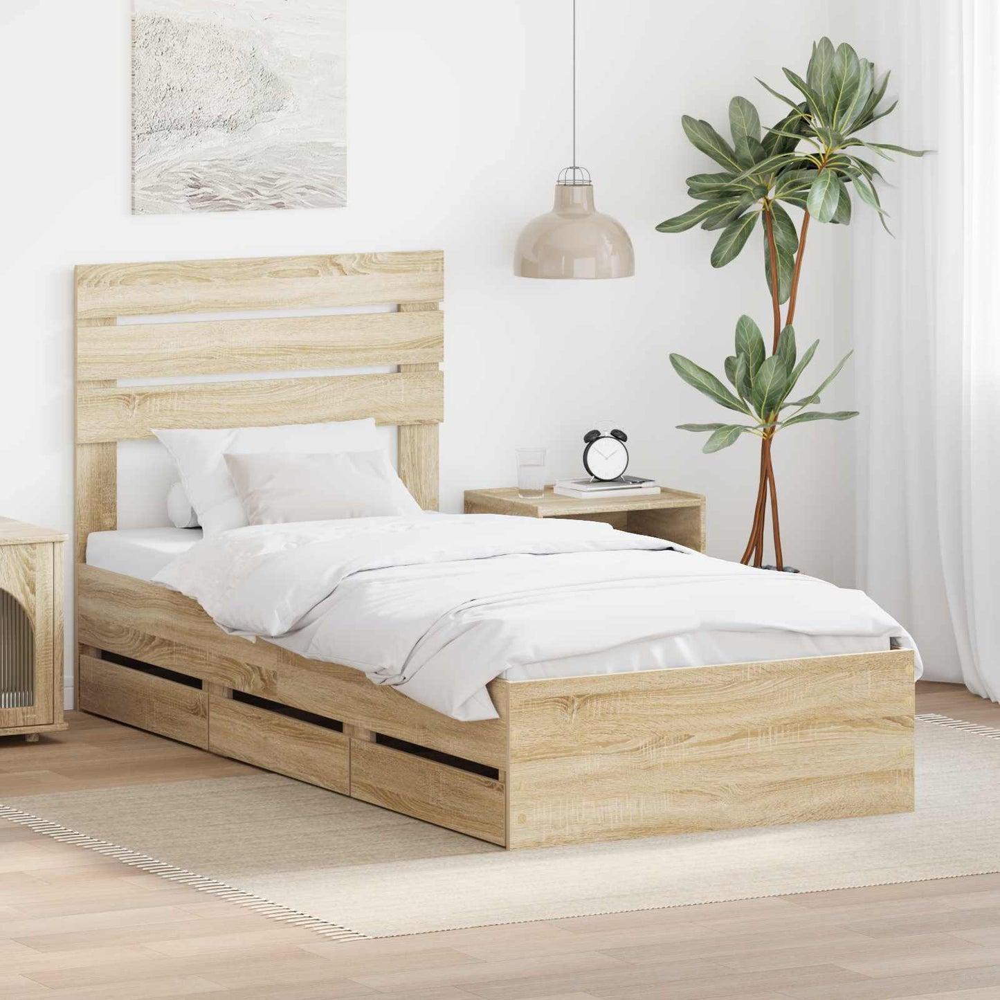 Bed Frame with Drawer Sonoma Oak 75 x 190 cm Engineer Wood