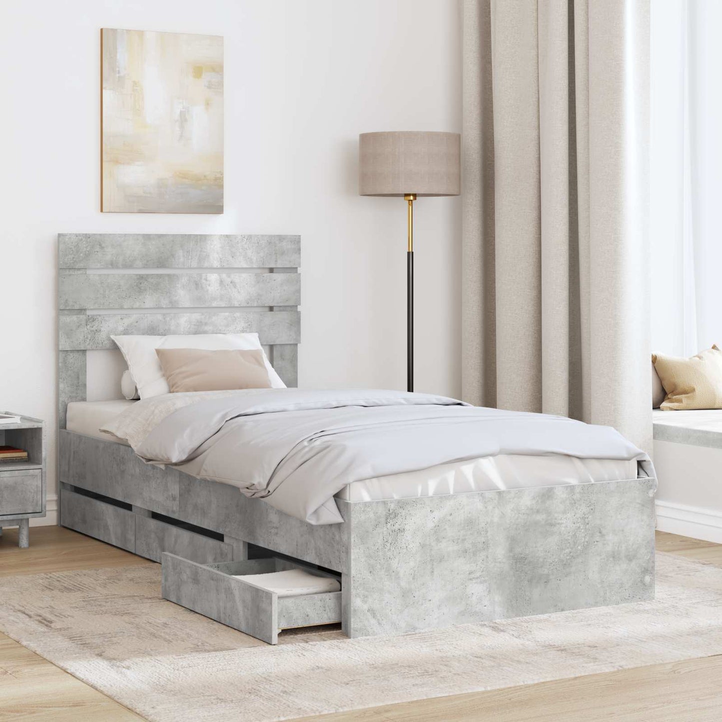 Bed Frame with Drawer Concrete Grey 75 x 190 cm Engineer Wood