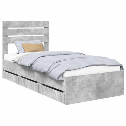 Bed Frame with Drawer Concrete Grey 75 x 190 cm Engineer Wood