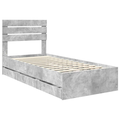 Bed Frame with Drawer Concrete Grey 75 x 190 cm Engineer Wood