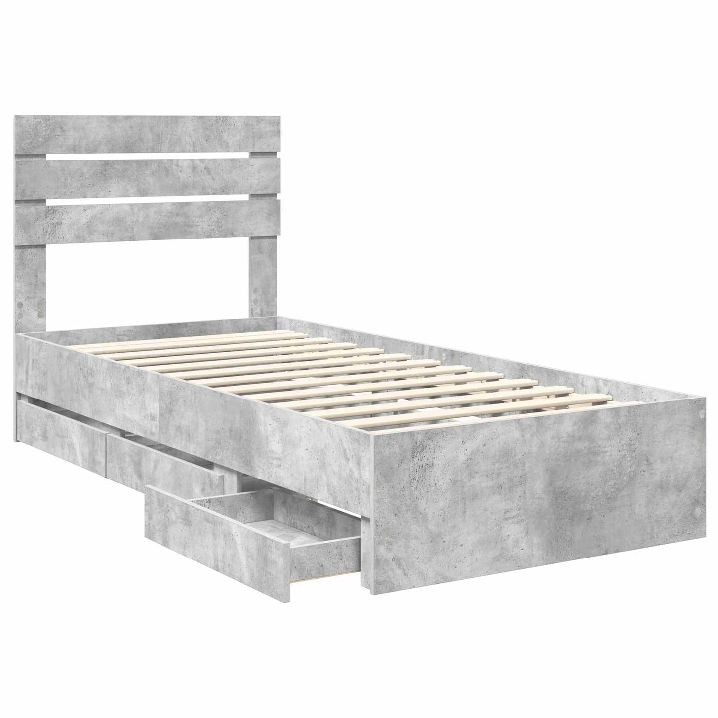 Bed Frame with Drawer Concrete Grey 75 x 190 cm Engineer Wood