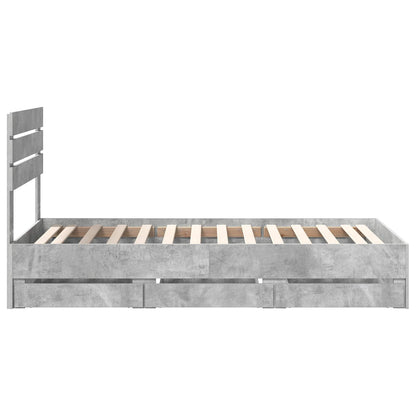 Bed Frame with Drawer Concrete Grey 75 x 190 cm Engineer Wood