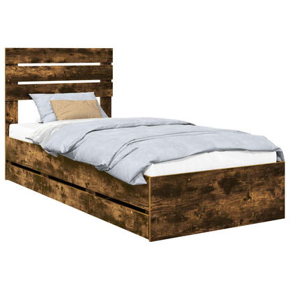 Bed Frame with Drawer Smoked Oak 75 x 190 cm Engineer Wood