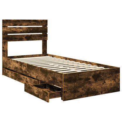Bed Frame with Drawer Smoked Oak 75 x 190 cm Engineer Wood