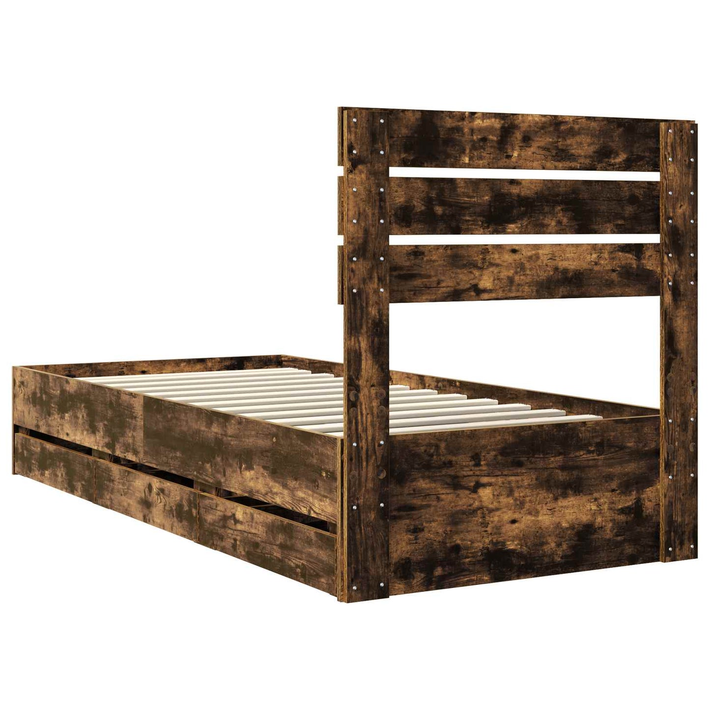 Bed Frame with Drawer Smoked Oak 75 x 190 cm Engineer Wood