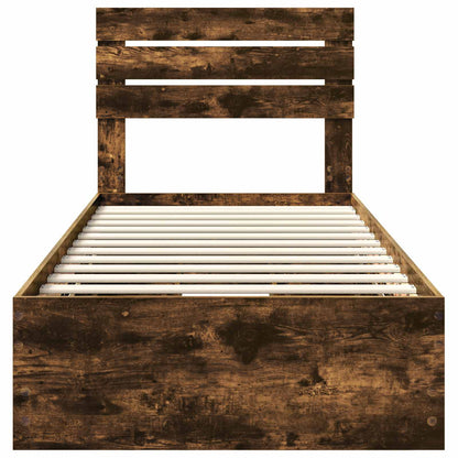 Bed Frame with Drawer Smoked Oak 75 x 190 cm Engineer Wood